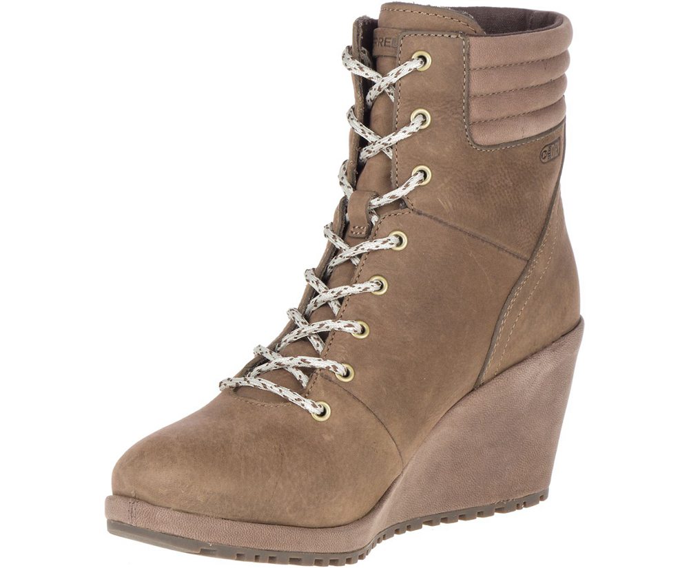 Botas Senhora - Merrell Tremblant Wedge Waterproof - Marrom - TFP317564